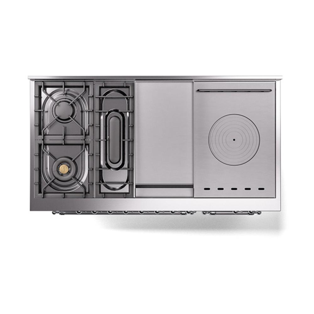 Ilve UN48FSQNMPRACLP Ilve Un48Fsqnmpraclp Nostalgie Ii Noblesse 48" Dual Fuel Range (5 Sealed Burners + Griddle + French Top, Liquid Propane, Solid Door, Ral, Chrome)