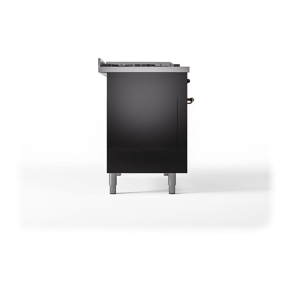 Ilve UN48FQNMPBKB Ilve Un48Fqnmpbkb Nostalgie Ii Noblesse 48" Dual Fuel Range (8 Sealed Burners + Griddle, Natural Gas, Solid Door, Glossy Black, Burnished)