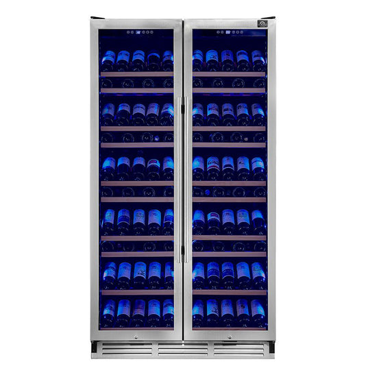 Forno FWCDR664240S Forno Vernazza 40-Inch Side-By-Side Dual Zone Wine Cellar, 25.07 Cu.Ft Capacity, Stainless Steel, Temperature Control, Uv-Protected Glass Door, Wooden Shelves