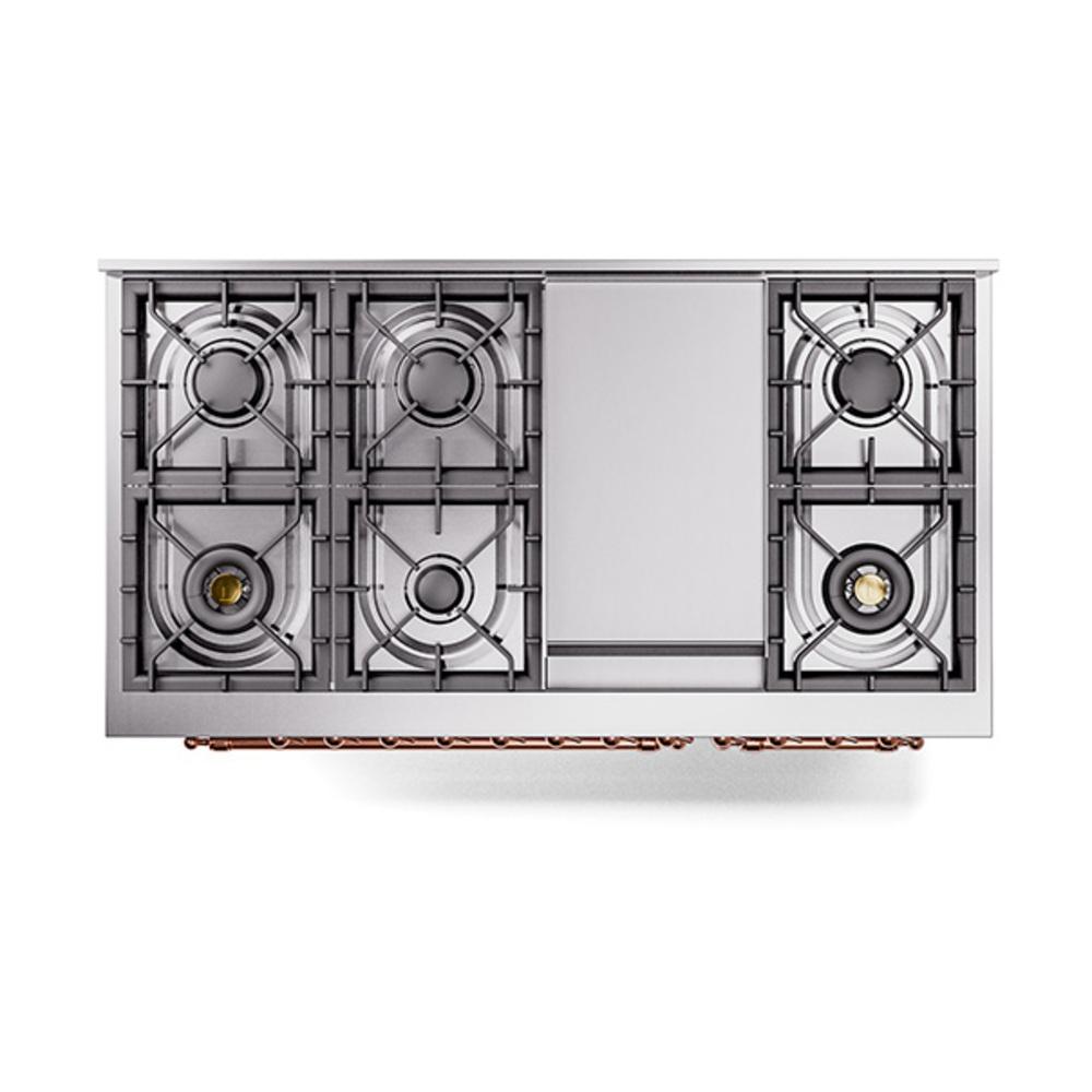 Ilve UN48FQNMPSSPLP Ilve Un48Fqnmpssplp Nostalgie Ii Noblesse 48" Dual Fuel Range (8 Sealed Burners + Griddle, Liquid Propane, Solid Door, Stainless Steel, Copper)