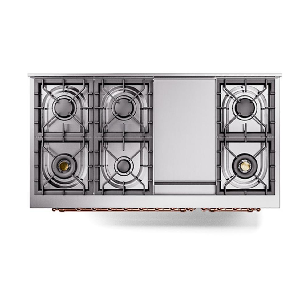 Ilve UN48FQNMPMBP Ilve Un48Fqnmpmbp Nostalgie Ii Noblesse 48" Dual Fuel Range (8 Sealed Burners + Griddle, Natural Gas, Solid Door, Midnight Blue, Copper)