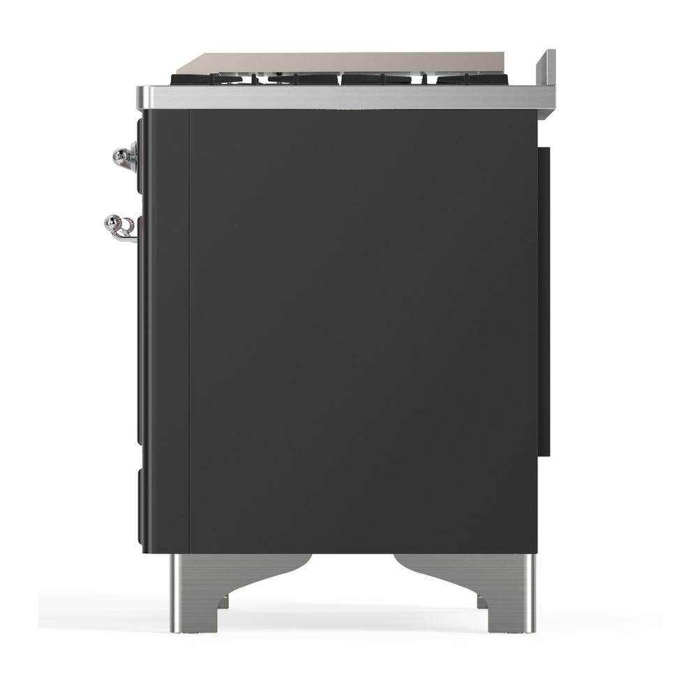 Ilve UM36FQNR3MGCLP Ilve Um36Fqnr3Mgclp Majestic Iii 36 Inch Dual Fuel Range With 6 Black Brass Burners And Griddle, Dual Function Burner Up To 25,000 Btu (Solid Door, Graphite Matte, Chrome, Liquid Propane)