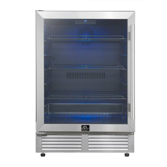Forno FWCDR666524S Forno Frescolino 24 Inch Beverage Cooler, Stainless Steel, With Led Lighting, Triple Glass Door, 188 Can Capacity, Built-In Or Freestanding
