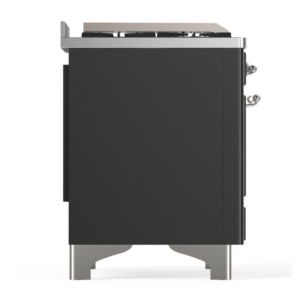 Ilve UM36FQNR3MGCLP Ilve Um36Fqnr3Mgclp Majestic Iii 36 Inch Dual Fuel Range With 6 Black Brass Burners And Griddle, Dual Function Burner Up To 25,000 Btu (Solid Door, Graphite Matte, Chrome, Liquid Propane)
