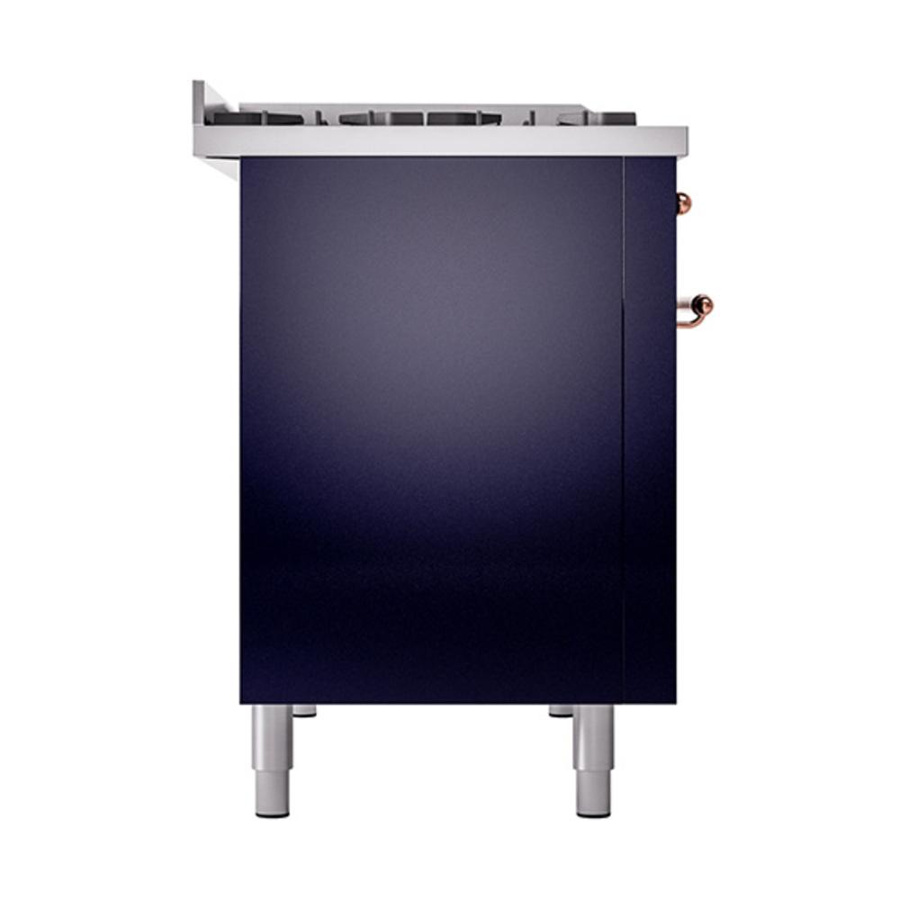 Ilve UN48FQNMPMBP Ilve Un48Fqnmpmbp Nostalgie Ii Noblesse 48" Dual Fuel Range (8 Sealed Burners + Griddle, Natural Gas, Solid Door, Midnight Blue, Copper)