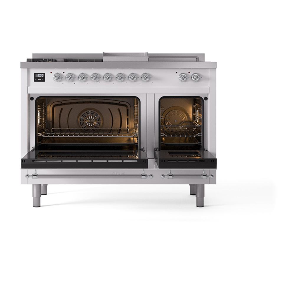 Ilve UN48FSQNMPRACLP Ilve Un48Fsqnmpraclp Nostalgie Ii Noblesse 48" Dual Fuel Range (5 Sealed Burners + Griddle + French Top, Liquid Propane, Solid Door, Ral, Chrome)