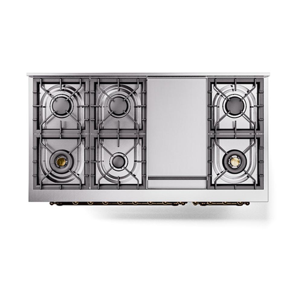 Ilve UN48FQNMPBKB Ilve Un48Fqnmpbkb Nostalgie Ii Noblesse 48" Dual Fuel Range (8 Sealed Burners + Griddle, Natural Gas, Solid Door, Glossy Black, Burnished)
