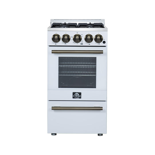 Forno FFSGS626520WHT Forno Lamazze 20 Inch Freestanding Gas Range In White, Compact Design