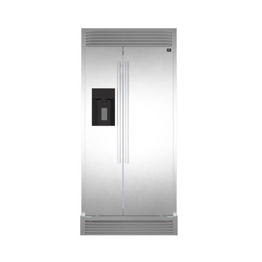 Forno FFRBI184440SG Salerno 36" Side By Side 20 Cu.Ft Stainless Steel Refrigerator With Ice Maker & Decorative Grill