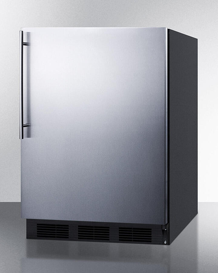Summit FF6BKBI7SSHV Commercially Listed Built-In Undercounter All-Refrigerator For General Purpose Use, Autom Defrost W/Ss Wrapped Door, Thin Handle, And Black Cabinet
