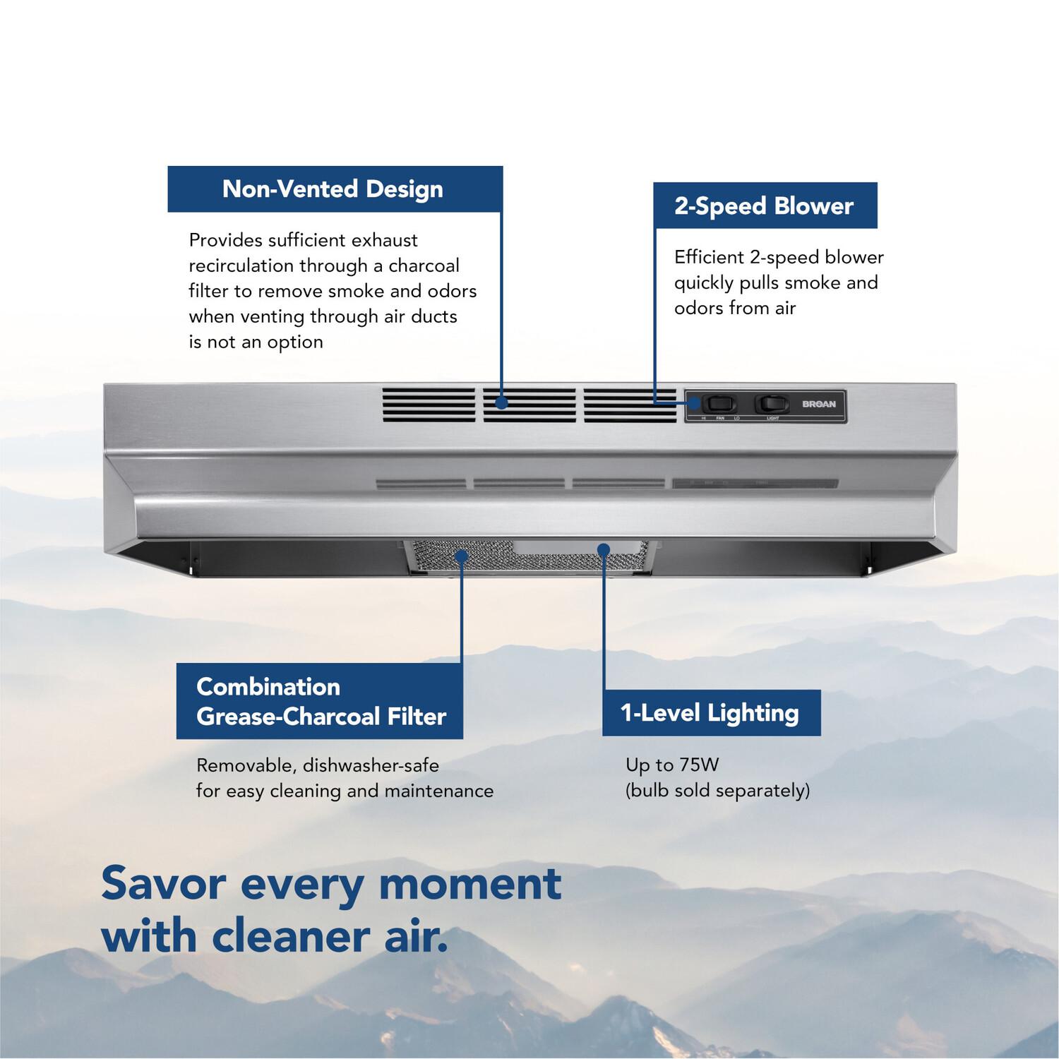 Broan 4136SF Broan® 36-Inch Ductless Under-Cabinet Range Hood, Stainless Finish