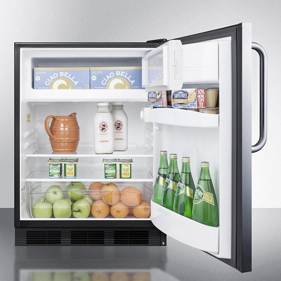 Summit AL652BKBISSTB Built-In Undercounter Ada Compliant Refrigerator-Freezer For General Purpose Use, W/Dual Evaporator Cooling, Cycle Defrost, Ss Door, Tb Handle, Black Cabinet