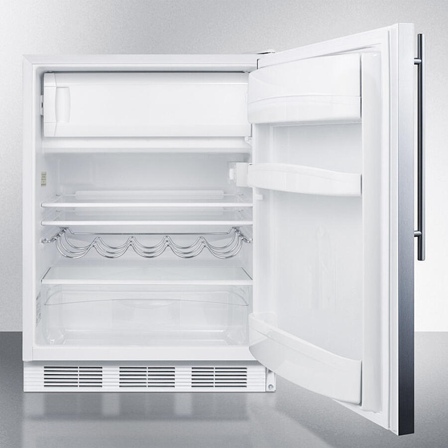 Summit CT661WSSHV Freestanding Counter Height Refrigerator-Freezer For Residential Use, Cycle Defrost With A Stainless Steel Wrapped Door, Thin Handle, And White Cabinet